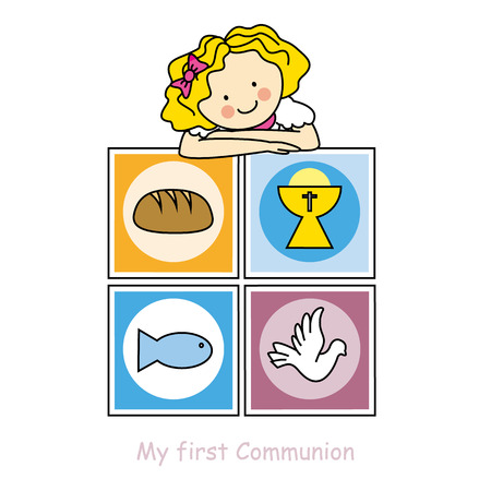 Girl First Communion cardのイラスト素材