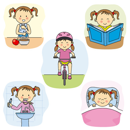 The daily activities of a girlのイラスト素材