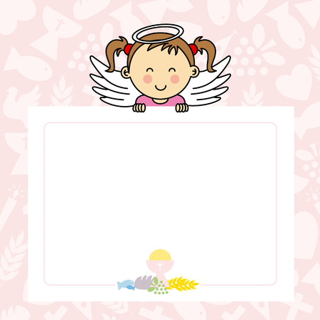 Baby girl with wings. blank space for photo or textのイラスト素材