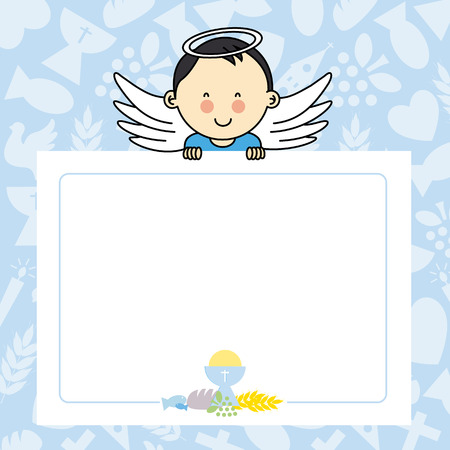 Baby boy with wings. blank space for photo or textのイラスト素材