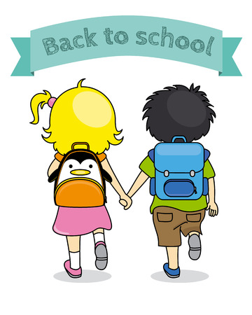 children holding hands back to schoolのイラスト素材