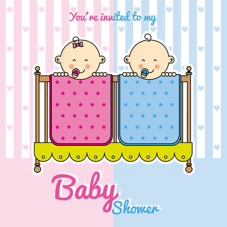 Twins baby shower. babies in the cradle.のイラスト素材