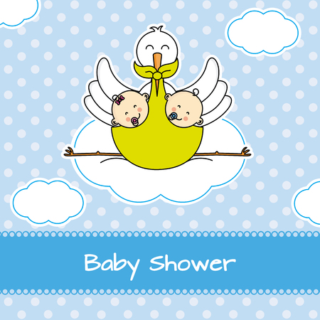 Twins baby shower. Stork with twinsのイラスト素材