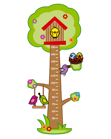 Bumper children meter wall. Tree and birds.のイラスト素材