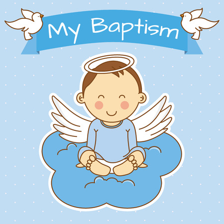 Angel wings on a cloud. boy baptismのイラスト素材