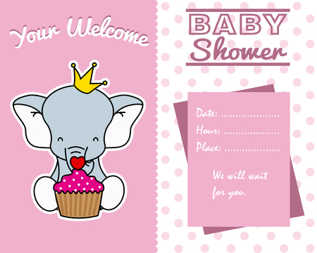 baby shower card. Elephant with cupcakeのイラスト素材