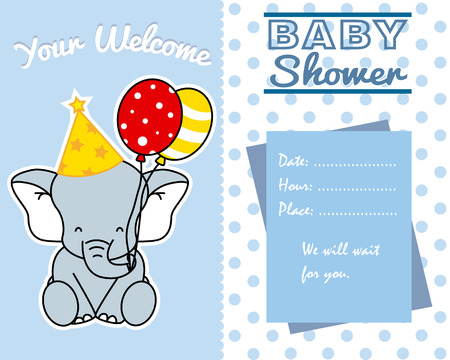 baby shower card. Elephant with balloons and party hatのイラスト素材