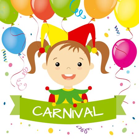 Carnival card. girl harlequinのイラスト素材
