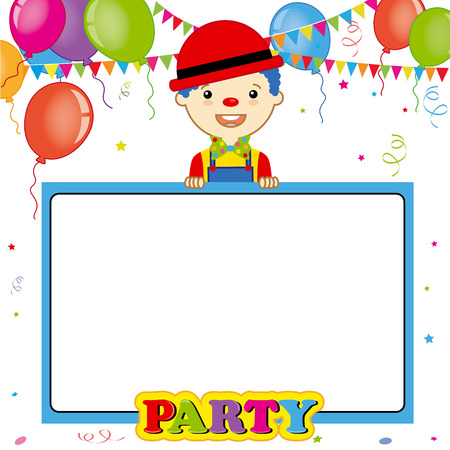 costume party card. clown with poster.のイラスト素材