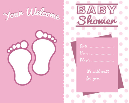 baby girl shower card. baby footのイラスト素材