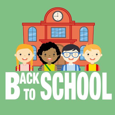 back to school card. school and childrenのイラスト素材