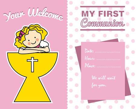 Girl First Communion cardのイラスト素材