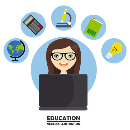girl studying on computerのイラスト素材