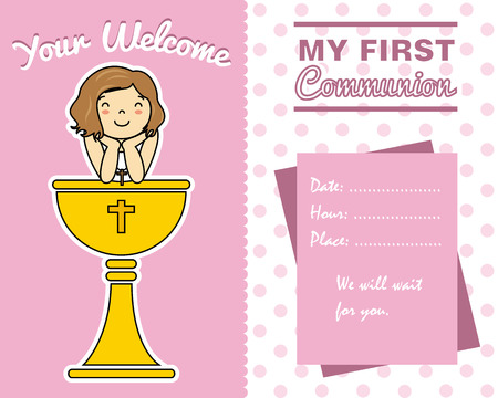 Girl First Communion cardのイラスト素材