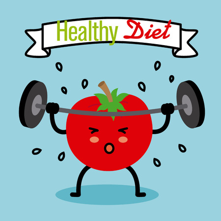 healthy diet. tomato doing weightsのイラスト素材