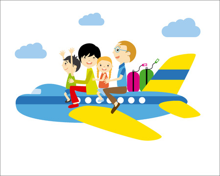 family traveling up the planeのイラスト素材