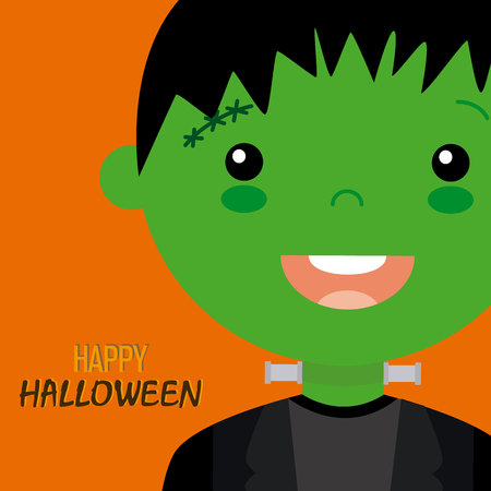 Happy halloween card. child face frankensteinのイラスト素材