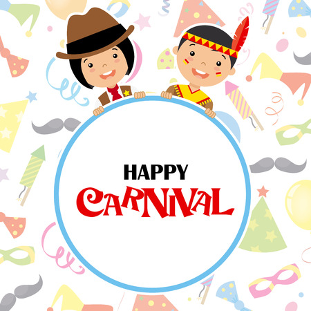 costume party card. Indian and Cowboy with poster.のイラスト素材
