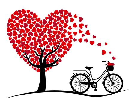 Valentine card. Bicycle and love Treeのイラスト素材