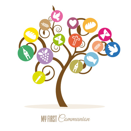 Communion invitation. Tree religious iconsのイラスト素材