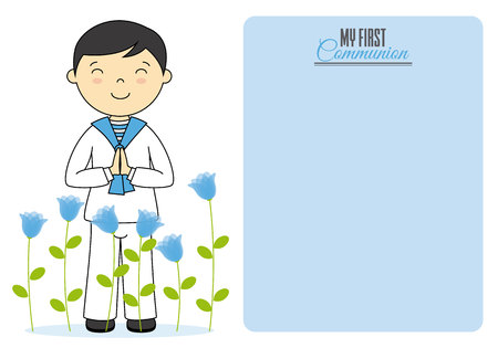 First communion card. Boy with flowers and blank space for textのイラスト素材