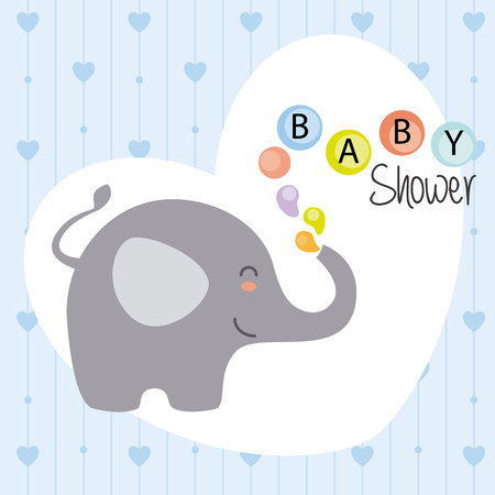 Baby shower card. Happy elephant with blue hearts backgroundのイラスト素材