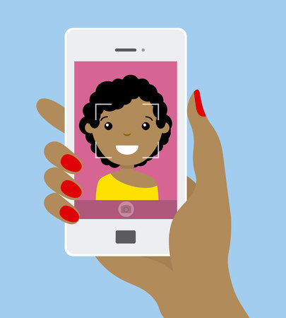 Young girl doing a selfie with smartphoneのイラスト素材
