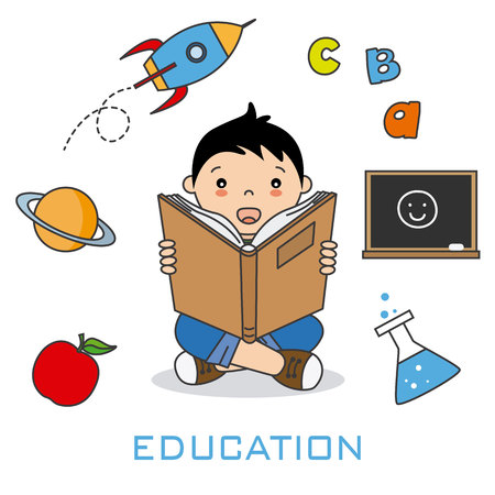 Children reading a book. Education iconsのイラスト素材