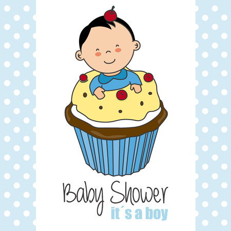 baby shower card. Baby boy inside a cupcakeのイラスト素材