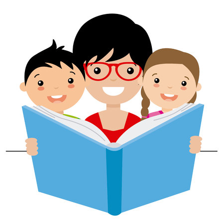 Mom reading a story to her childrenのイラスト素材