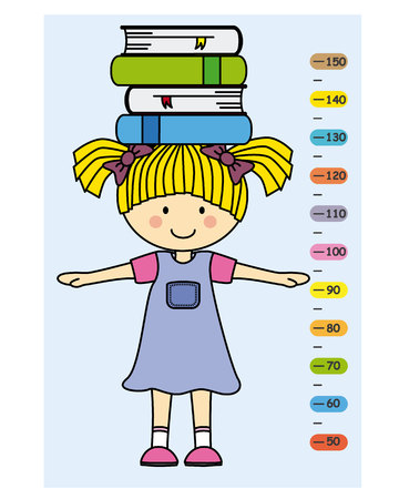 Child wall meter. Girl with books on headのイラスト素材