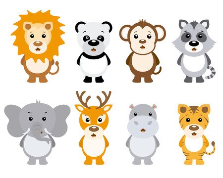 Set of cute animals isolated on white backgroundのイラスト素材