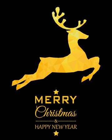 Gold reindeer on black Christmas cardのイラスト素材