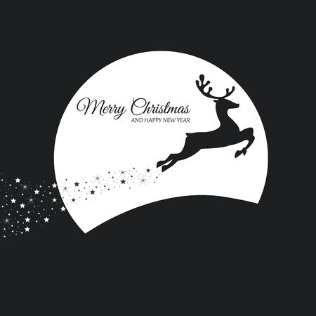 Christmas card. Reindeer jumping with the moon in the background.のイラスト素材