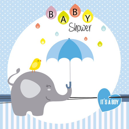 baby shower boy. elephant and bird with umbrellaのイラスト素材