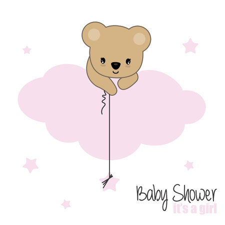baby shower girl. bear catching a starのイラスト素材
