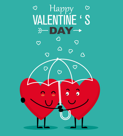 Funny Valentines card. Hearts with umbrellaのイラスト素材