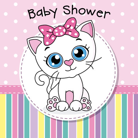 baby shower card. cute cat with a pink bowのイラスト素材