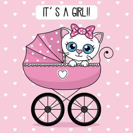 baby shower card. cat inside baby strollerのイラスト素材