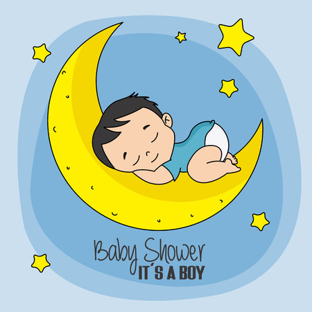 Baby boy sleeping on top of the moonのイラスト素材
