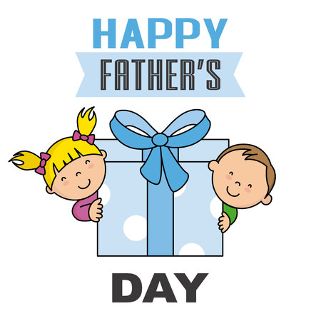 Children with a gift package. happy fathers day cardのイラスト素材