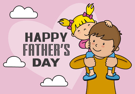 happy fathers day. Little girl climb on the shoulders of Popeのイラスト素材