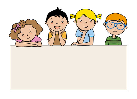 group of children with poster. space for textのイラスト素材