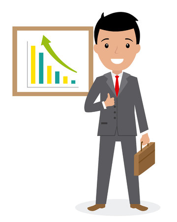 Happy businessman with graphics. isolated vectorのイラスト素材