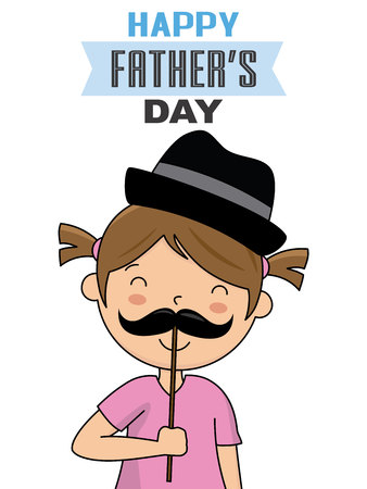 little girl disguised as dad. happy fathers day cardのイラスト素材