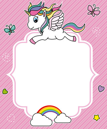 cute unicorn card. Frame with space for textのイラスト素材
