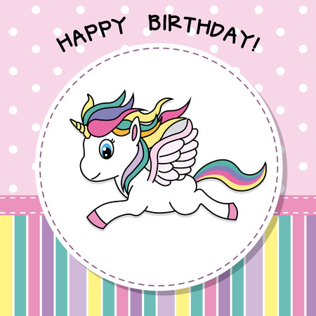 Happy Birthday Pretty unicorn cardのイラスト素材