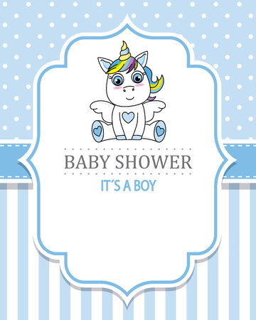 baby shower boy. Cute Unicorn space for textのイラスト素材