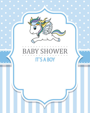 baby shower boy. Cute Unicorn space for textのイラスト素材