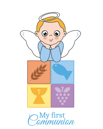 first communion card. Angel boyのイラスト素材